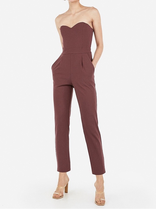 Express Pants - Express Strapless Sweetheart Jumpsuit in Mauve Size 0